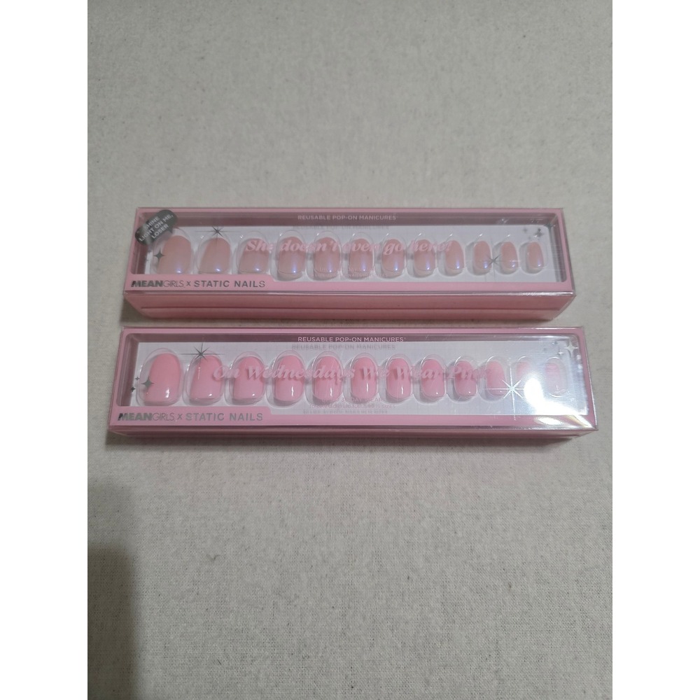 Static Nails x Mean Girls Reusable Pop-On Manicures Pink Bundle 2 Boxes OS NIB